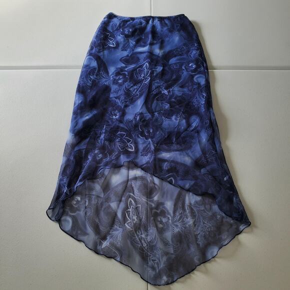 Y2K Whimsy Skirt Womens Medium Blue Sheer Handkerchief Hem Floral Paisley USA - Picture 1 of 9